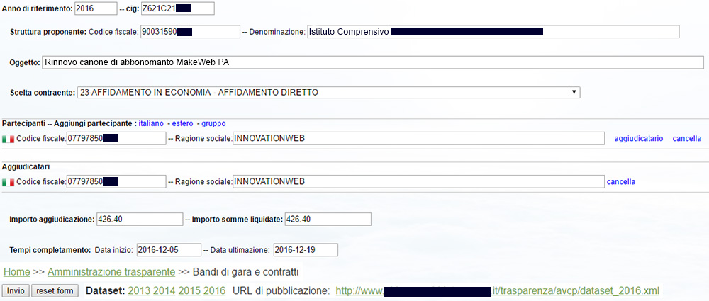 MakeWeb PA, gestione e pubblicazione del Dataset